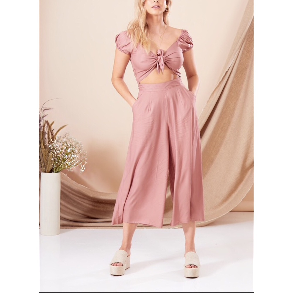 Pink Tie Front Culotte Jumpsuit - Picture 3 of 7
